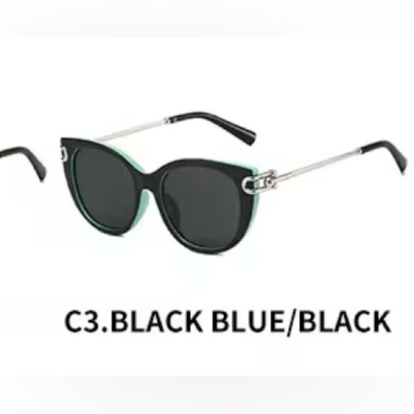 NEW! 2026 Blk/Tiffany-Blue Accent Sunglasses | UV Protection | Cat-Eye Shades